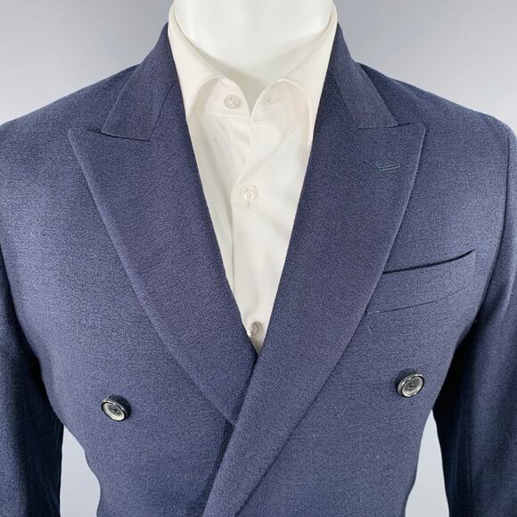 PAUL SMITH Size 40 Navy Wool Linen Peak Lapel Sport Coat - Picture 2 of 10
